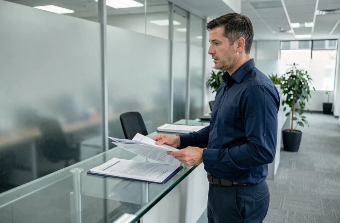 Homme en consultation avec un conseiller financier dans une agence bancaire moderne